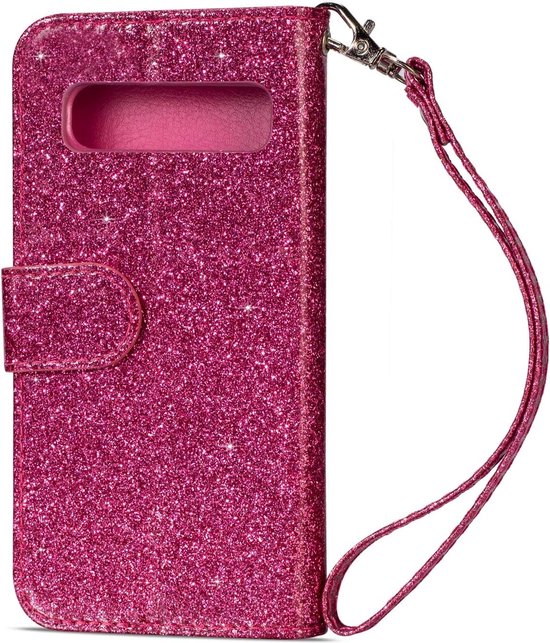 Samsung Galaxy S10e Hoesjes – Glitter Portemonnee Hoes – Rits & Koord – Pasjeshouder – Roze