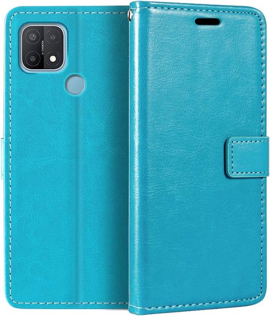 Oppo A15 Hoesjes – Bookcase Portemonnee Hoes – Pasjeshouder – Magneetsluiting – Turquoise-Ilumina Benelux