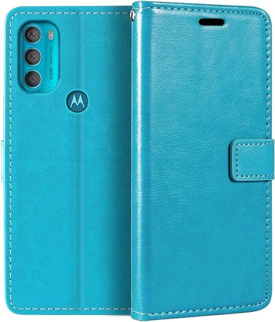 Motorola Moto G71 5G Hoesjes – Portemonnee Book Case – Pasjeshouder – Magneetsluiting – Turquoise-Ilumina Benelux