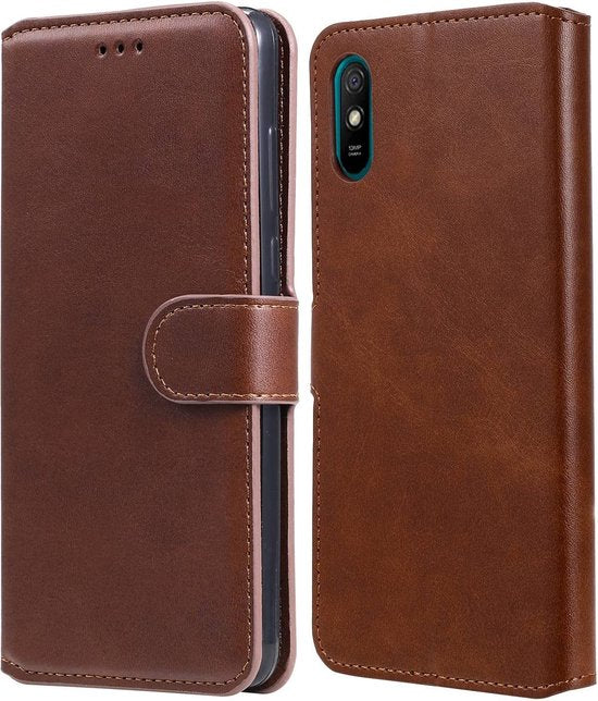 Xiaomi Redmi 9A Hoesjes – Portemonnee Bookcase – Magneetsluiting – Inclusief Screenprotector – Bruin-Ilumina Benelux