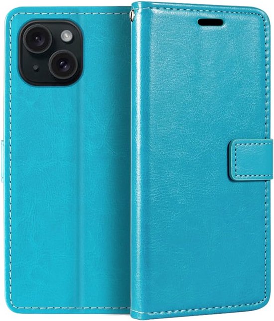 iPhone 15 Plus Hoesjes – Portemonnee Book Case – Pasjeshouder – Magneetsluiting – Turquoise-Ilumina Benelux