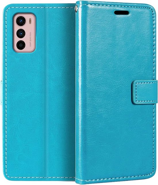 Motorola Moto G42 Hoesjes – Portemonnee Book Case – Pasjeshouder – Magneetsluiting – Turquoise-Ilumina Benelux