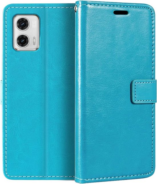 Motorola Moto G73 Hoesjes – Portemonnee Bookcase – Pasjeshouder – Magneetsluiting – Turquoise-Ilumina Benelux