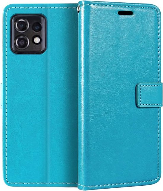 Motorola Moto Edge 40 Pro Hoesjes – Portemonnee Book Case – Pasjeshouder – Magneetsluiting – Turquoise-Hoesjes-Ilumina Benelux