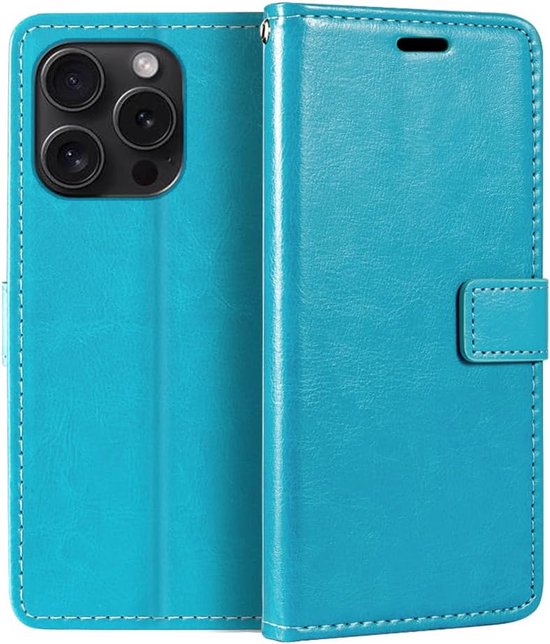 iPhone 15 Pro Hoesjes – Portemonnee Book Case – Pasjeshouder – Magneetsluiting – Turquoise-Ilumina Benelux