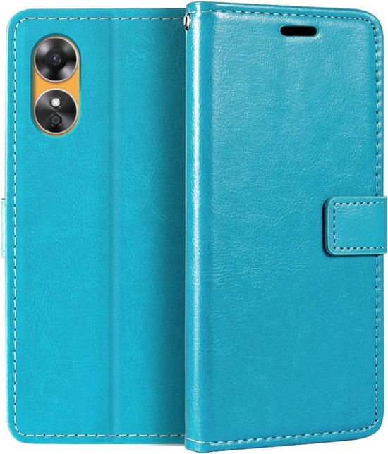 Oppo A17 Hoesjes – Portemonnee Bookcase – Pasjeshouder – Magneetsluiting – Turquoise-Ilumina Benelux