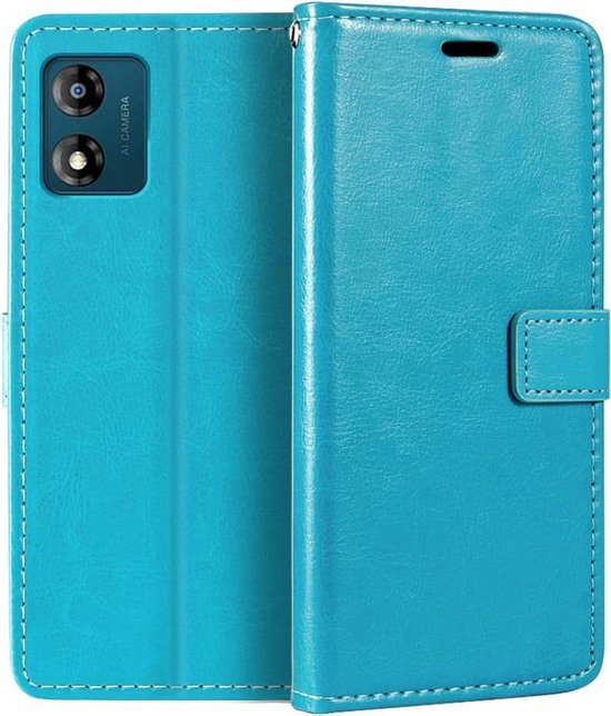 Motorola Moto E13 Hoesjes – Portemonnee Bookcase – Pasjeshouder – 2x Gehard Glas – Turquoise-Ilumina Benelux