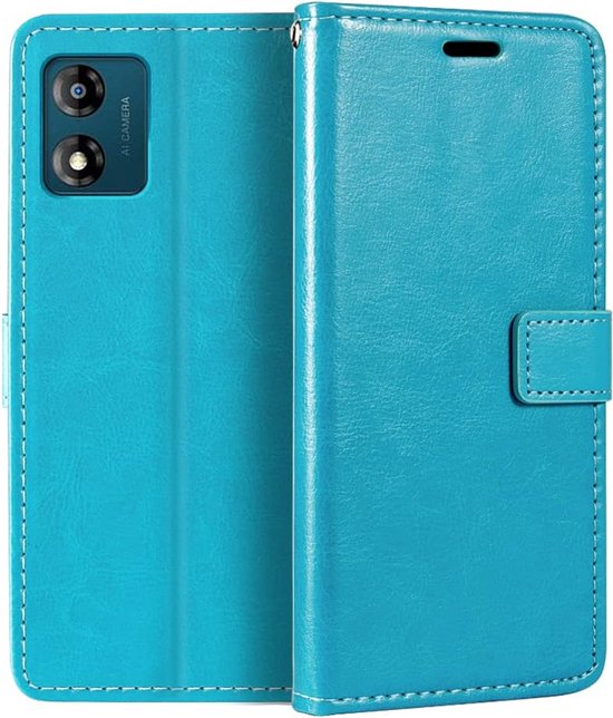 Motorola Moto E13 Hoesjes – Portemonnee Bookcase – Pasjeshouder – Magneetsluiting – Turquoise-Ilumina Benelux
