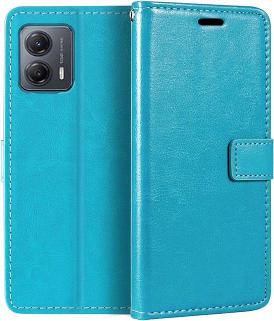 Motorola Moto G53 Hoesjes – Portemonnee Bookcase – Pasjeshouder – Magneetsluiting – Turquoise-Ilumina Benelux