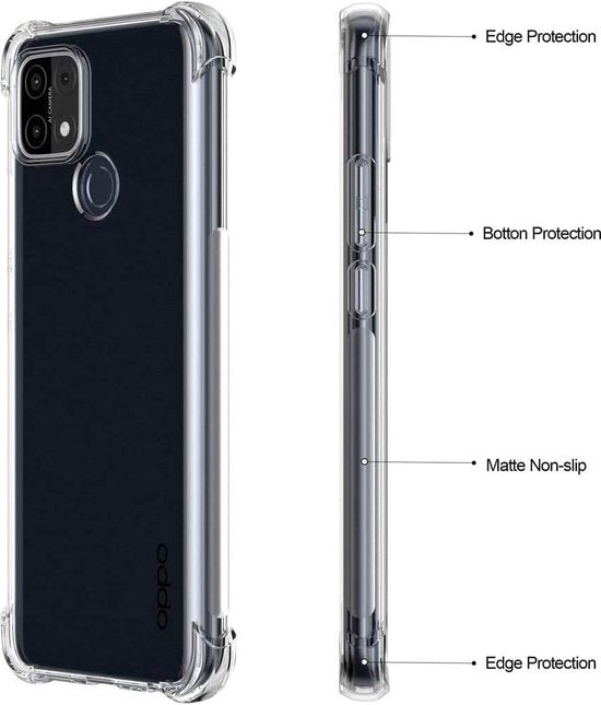 Oppo A15/A15s Hoesjes – Siliconen Backcover – Schokbestendig – Transparant + 3 Pack Screenprotector Gehard Glas – Anti-kras – Transparant-Ilumina Benelux