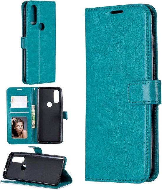 Portemonnee Book Case Hoesje + 2x Screenprotector Geschikt voor: Motorola One Action - Turquoise