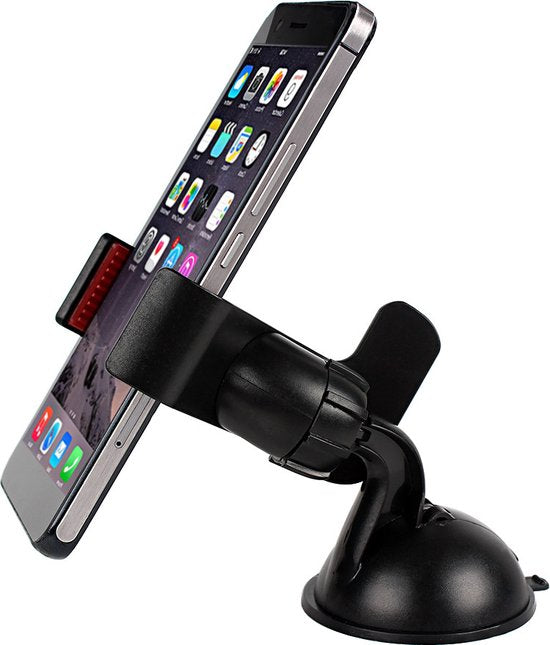 Telefoonhouder auto – Klem met zuignap – Voor voorruit, dashboard en bureau – Geschikt voor Samsung, iPhone, Oppo, Motorola – Zwart-Ilumina Benelux
