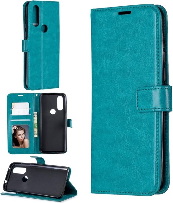 Motorola Moto G8 Plus Hoesjes – Bookcase Portemonnee – Pasjeshouder – Magneetsluiting – Turquoise-Ilumina Benelux