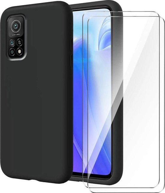 Xiaomi Mi 10T Hoesjes – Siliconen Backcover + 2x Screenprotector – Gehard Glas – Anti-kras – Zwart-Ilumina Benelux