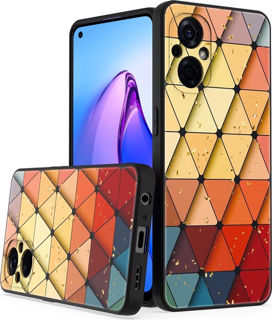 Oppo A96 Hoesjes – Siliconen Backcover – Marmer Triangle Print – Schokbestendig-Ilumina Benelux