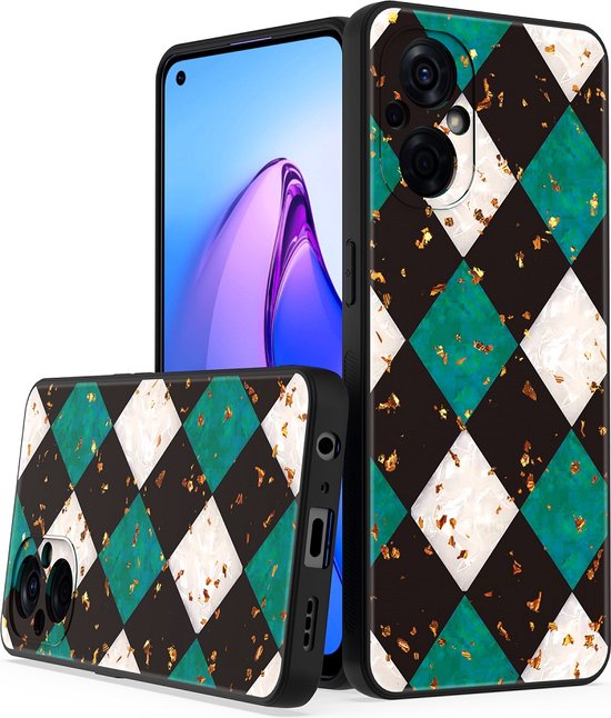 Oppo A96 Hoesjes – Siliconen Backcover – Marmer Print – Schokbestendig – Groen-Ilumina Benelux