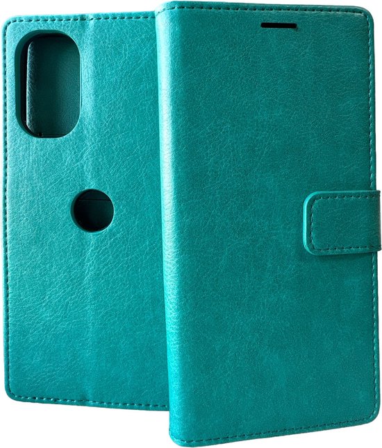 Motorola Moto G62 5G Hoesjes – Portemonnee Bookcase – Pasjeshouder – Magneetsluiting – Turquoise-Ilumina Benelux