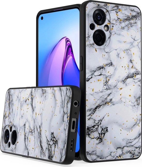 Oppo A76 Hoesjes – Siliconen Backcover – Marmer Print – Wit-Ilumina Benelux