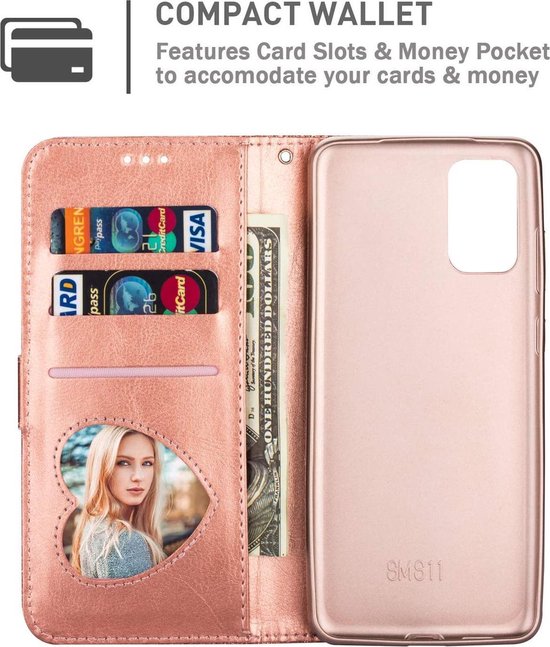 Oppo A52/A72/A92 Hoesjes – Glitter Portemonnee Bookcase – Rits & Koord – Pasjeshouder – Roségoud-Ilumina Benelux