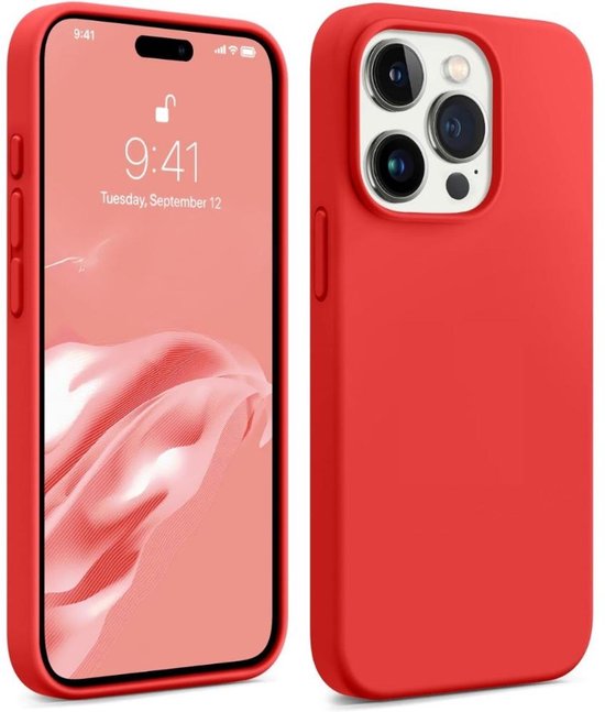 iPhone 16 Pro Hoesjes – Liquid Siliconen Backcover – Flexibel TPU Rubber – Inclusief Screenprotector – Rood-Ilumina Benelux