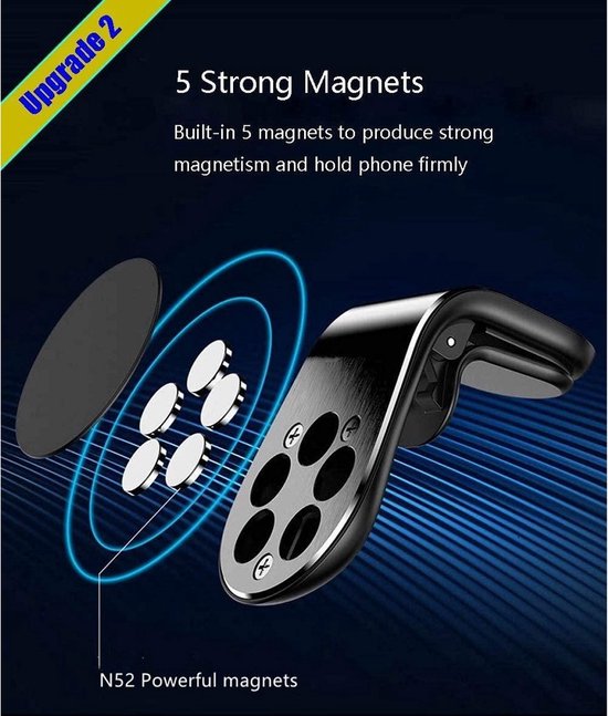 Telefoonhouder auto – Magnetisch Ventilatierooster – Klembevestiging – Inclusief Magneetsticker – Zwart-Telefoonhouders-Ilumina Benelux