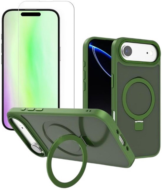 iPhone 17 Air Hoesjes – MagSafe Backcover met Standaard – Schokbestendig – 2x Screenprotector – Groen-Ilumina Benelux