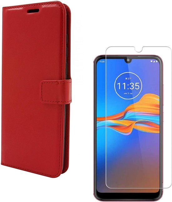 Motorola Moto E6 Plus Hoesjes – Portemonnee Hoes – Magneetsluiting – 2x Screenprotector – Rood-Ilumina Benelux