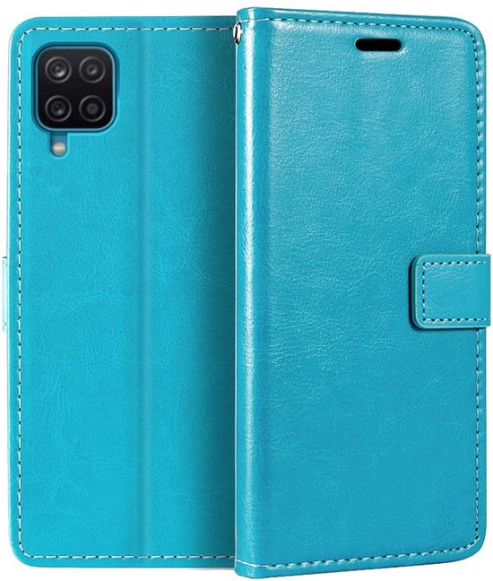 Samsung Galaxy A22 4G Hoesjes – Portemonnee Bookcase – Magneetsluiting – Inclusief Gehard Glas Screenprotector – Turquoise