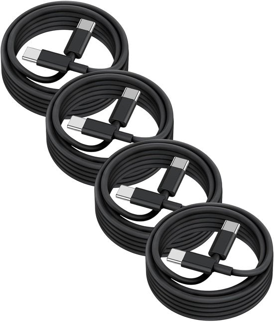 USB-C Oplaadkabel – Geschikt voor iPhone 15/16 & Samsung – USB C naar USB C – 2 Meter – 4-Pack – Zwart-USB-Kabels-Ilumina Benelux