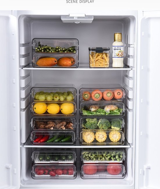 Koelkast organizer – Stapelbare PET opbergbox lade – Voor groente, fruit & vlees – 24×21,5×14 cm – Transparant-Keukenkastorganizer-Ilumina Benelux