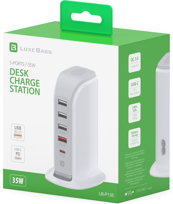 USB Snellader Stekkerdoos – PD 20W QC3.0 – 5 Poorten USB/USB-C – 1,5m Verlengsnoer-Oplader-Ilumina Benelux