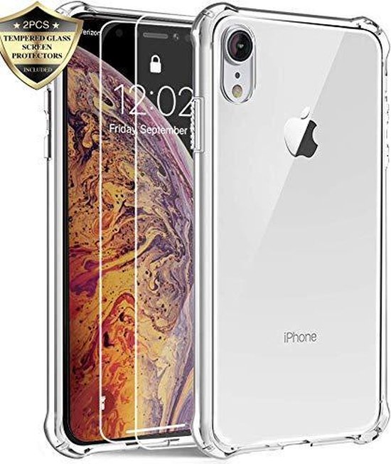 iPhone X / XS Hoesjes – Anti-Shock Hybride Backcover – Inclusief 2x Gehard Glas Screenprotector – Transparant-Ilumina Benelux