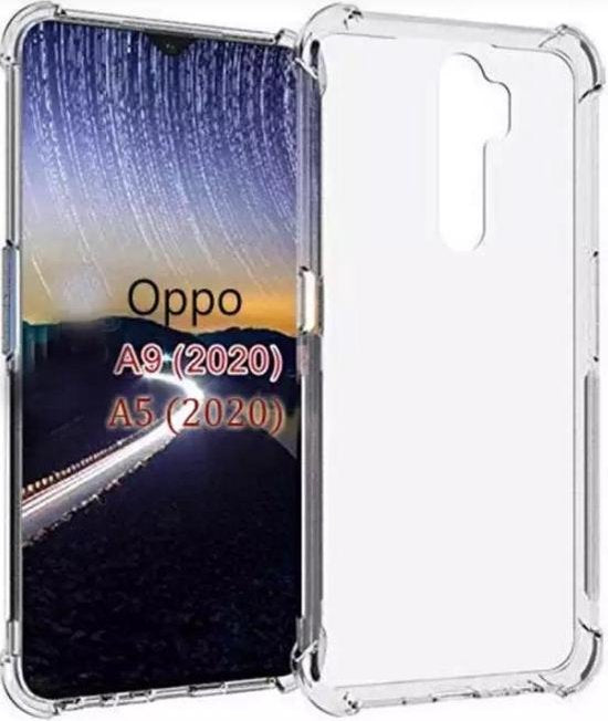 Oppo A5 2020/A9 2020 Hoesjes – Siliconen Backcover – Schokbestendig Bumper – Transparant + Gehard Glas Screenprotector-Ilumina Benelux
