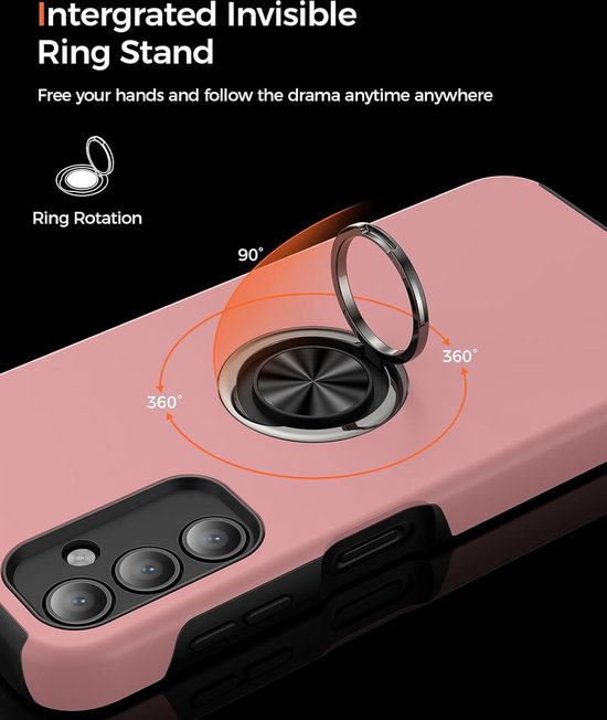 Samsung Galaxy A13 4G Hoesjes – Harde Backcover met Vingerring – Anti-drop – Roze-Ilumina Benelux