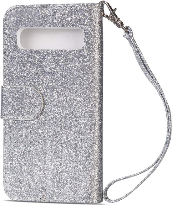 Samsung Galaxy S10E Hoesjes – Glitter Portemonnee Hoes – Rits & Koord – Zilver-Ilumina Benelux
