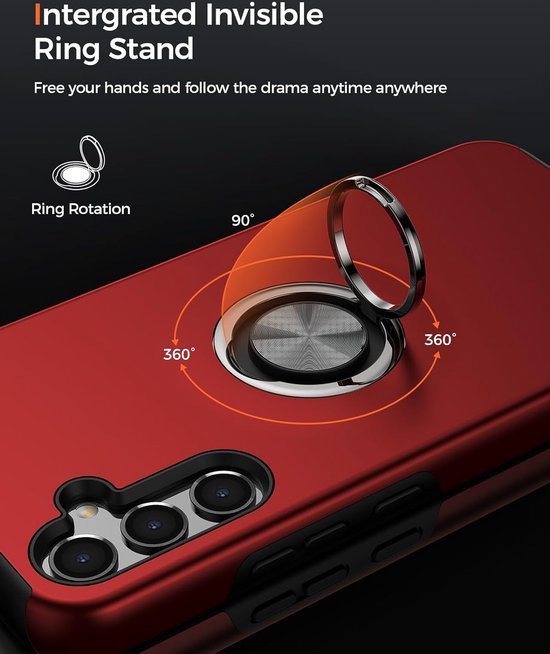 Samsung Galaxy A13 4G Hoesjes – Harde Backcover met Vingerring – Anti-drop – Rood-Ilumina Benelux