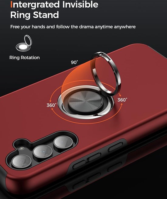 Samsung Galaxy A25 Hoesjes – Hardcase Backcover met Vingerring – Anti-drop Schokbestendig – Rood-Ilumina Benelux