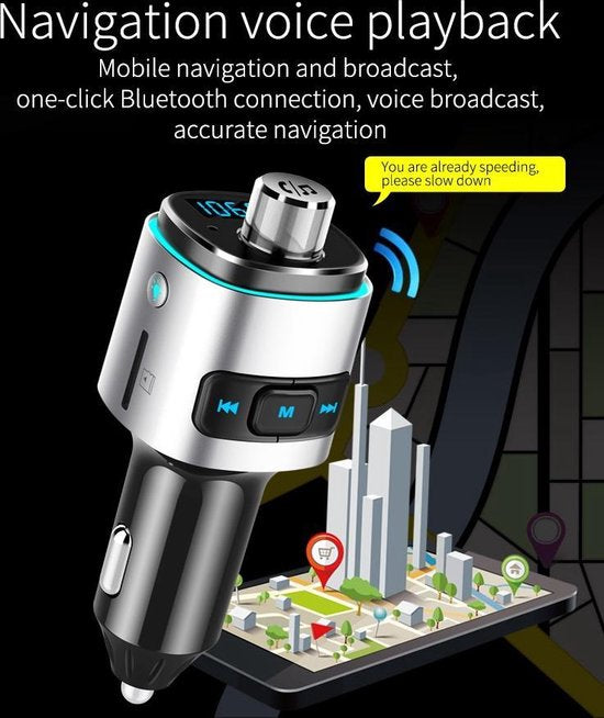 Bluetooth FM Transmitter Auto – Draadloze Carkit Handsfree – QC3.0 USB Snellader – MP3 Speler SD/USB – Zwart-Ilumina Benelux