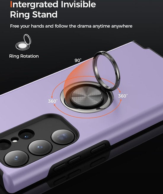 Samsung Galaxy S23 Ultra Hoesjes – Harde Backcover met Vingerring – Anti-drop – Paars-Ilumina Benelux