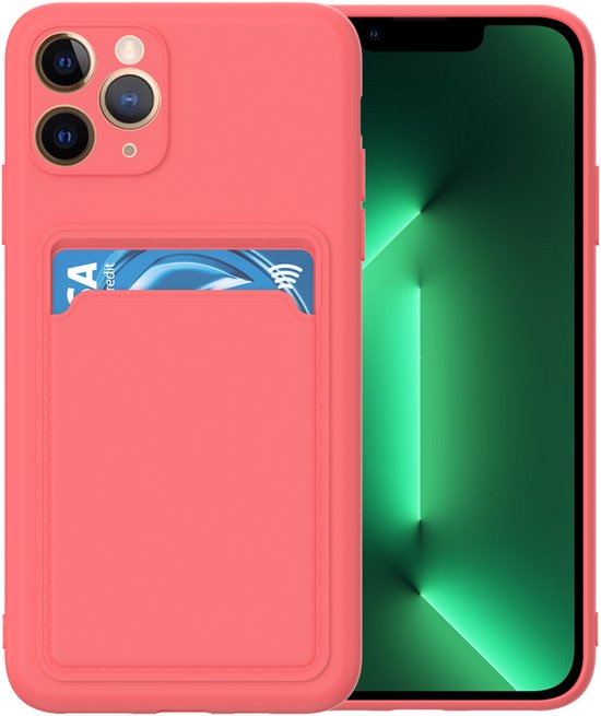 iPhone 13 Pro Hoesjes – Siliconen Backcover – TPU – Pasjeshouder – Roze-Ilumina Benelux