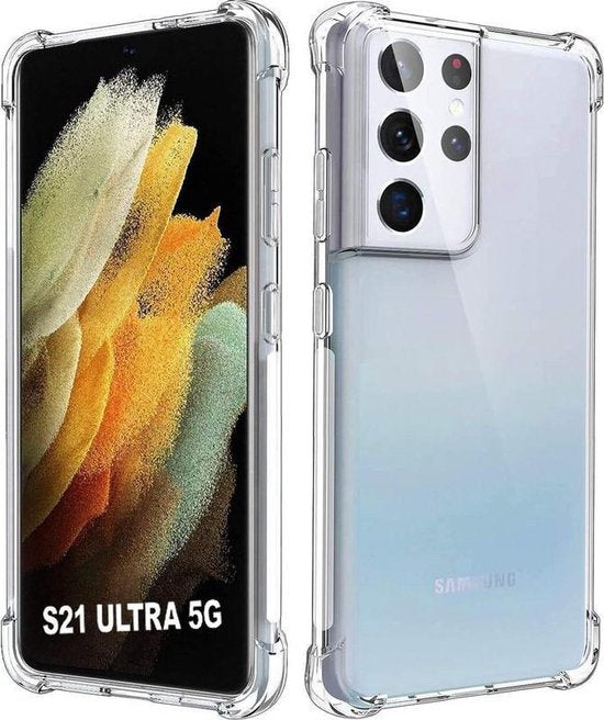 Samsung Galaxy S21 Ultra Hoesjes – Siliconen Backcover – Schokbestendig Bumper – Transparant + 3x Screenprotector-Ilumina Benelux