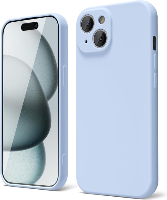 iPhone 15 Plus Hoesjes – Liquid Siliconen Backcover + Screenprotector – Camera Allround Bescherming – Lichtblauw-Ilumina Benelux