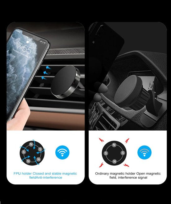 Telefoonhouder auto – Magnetisch voor ventilatierooster – Compact – Universeel – Zwart-Telefoonhouders-Ilumina Benelux