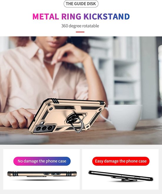 Anti-Shock Hybrid Ring Armor Hoesje Geschikt voor: Samsung Galaxy S22 Plus - goud