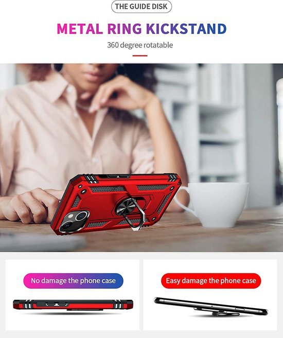iPhone 13 Mini Hoesjes – Anti-Shock Hybride Ring Armor Backcover – Schokbestendig – Rood-Ilumina Benelux