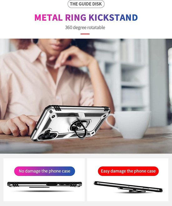 Samsung Galaxy M13 5G Hoesjes – Hybride Ring Armor Backcover – Anti-Shock – Schokbestendig – Zilver-Ilumina Benelux