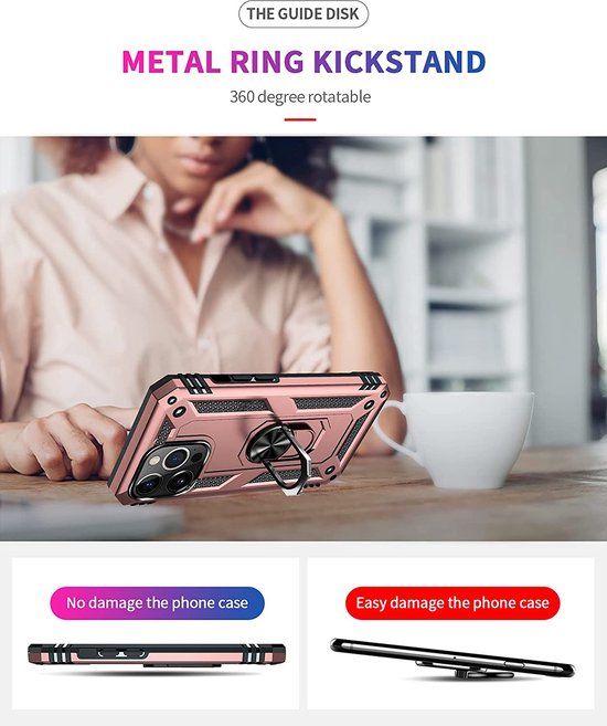 iPhone 13 Pro Max Hoesjes – Anti-Shock Hybride Ring Armor Backcover – Schokbestendig – Roségoud-Ilumina Benelux