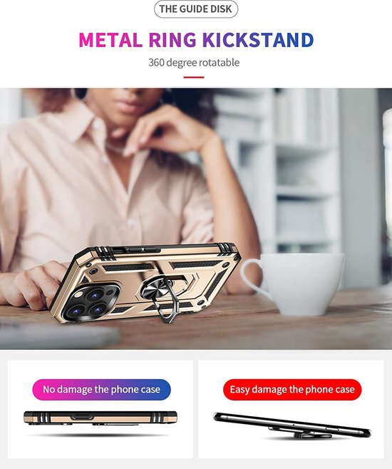 iPhone 14 Pro Hoesjes – Anti-Shock Hybride Ring Armor Backcover – Schokbestendig – Goud-Ilumina Benelux