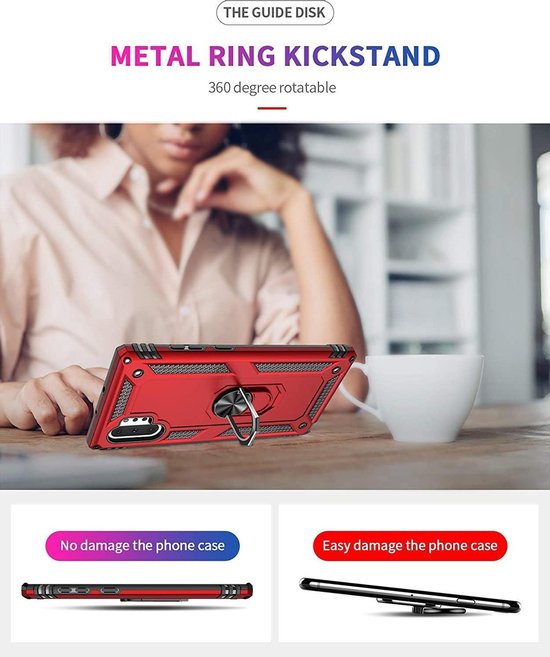 Samsung Galaxy Note 10 Hoesjes – Hybride Ring Armor Backcover – Schokbestendig – Zilver-Ilumina Benelux