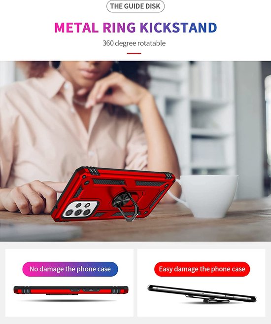 Samsung Galaxy A33 5G Hoesjes – Anti-Shock Hybride Ring Armor Backcover – Schokbestendig – Rood-Ilumina Benelux